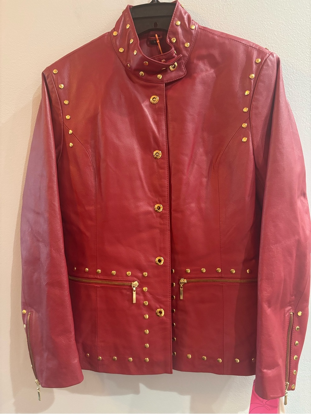 Excelled Collection Red Gold Studded Jacket Size Medium NWT
